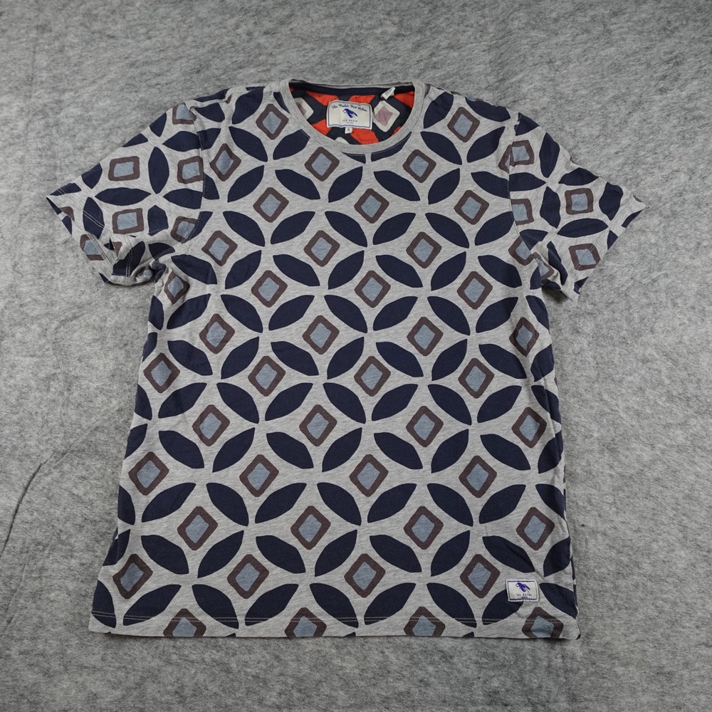 Ted Baker Top Womens 3 US 8 Gray Blue Geometric Patter Tee TShirt Short Sleeve